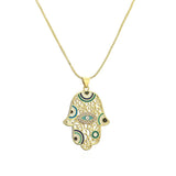 Hamsa Hand Necklace 18K Plated Men's Pendant Choker Fatima Palm Jewelry