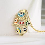 Hamsa Hand Necklace 18K Plated Men's Pendant Choker Fatima Palm Jewelry