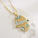 Hamsa Hand Necklace 18K Plated Men's Pendant Choker Fatima Palm Jewelry