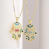 Hamsa Hand Necklace 18K Plated Men's Pendant Choker Fatima Palm Jewelry