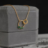 Silver Green Zircon Double Circle Necklace for Women
