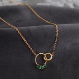 Silver Green Zircon Double Circle Necklace for Women