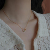 Silver Green Zircon Double Circle Necklace for Women