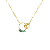 Silver Green Zircon Double Circle Necklace for Women