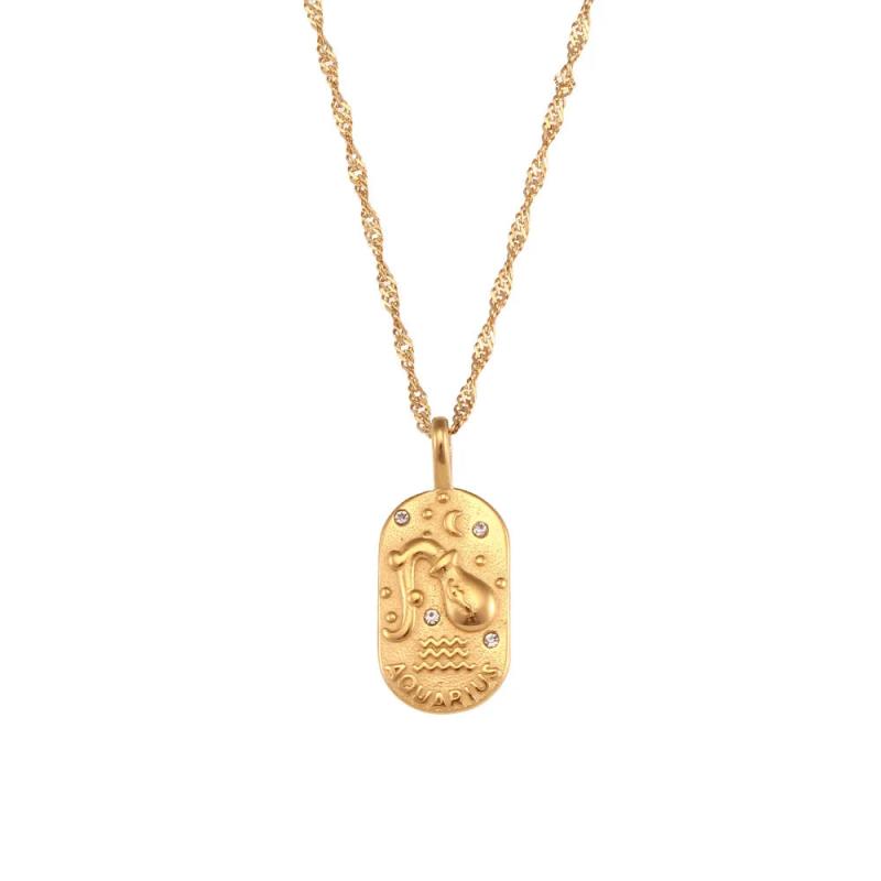 Zircon Constellation Necklace Stainless Steel Oval Pendant