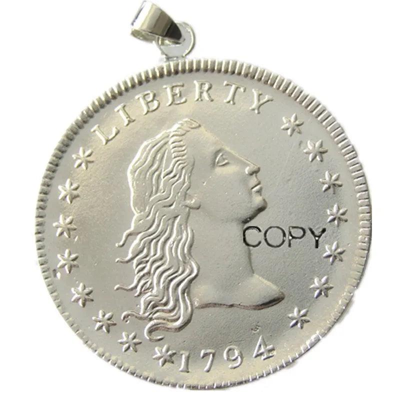 US 1794 Flowing Hair Necklace Silver Plated Coin Jewelry