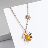 316L Stainless Steel Daisy Flower Titanium Jewelry Sun Plants Necklace