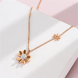 316L Stainless Steel Daisy Flower Titanium Jewelry Sun Plants Necklace