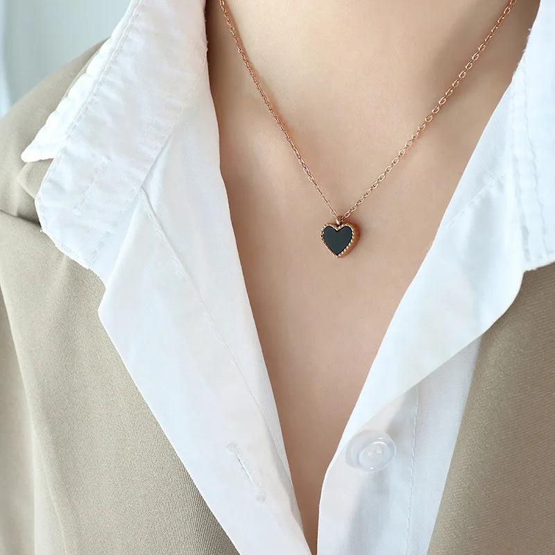 Delicate Heart Pendant Necklace Red Enamel Charm Choker