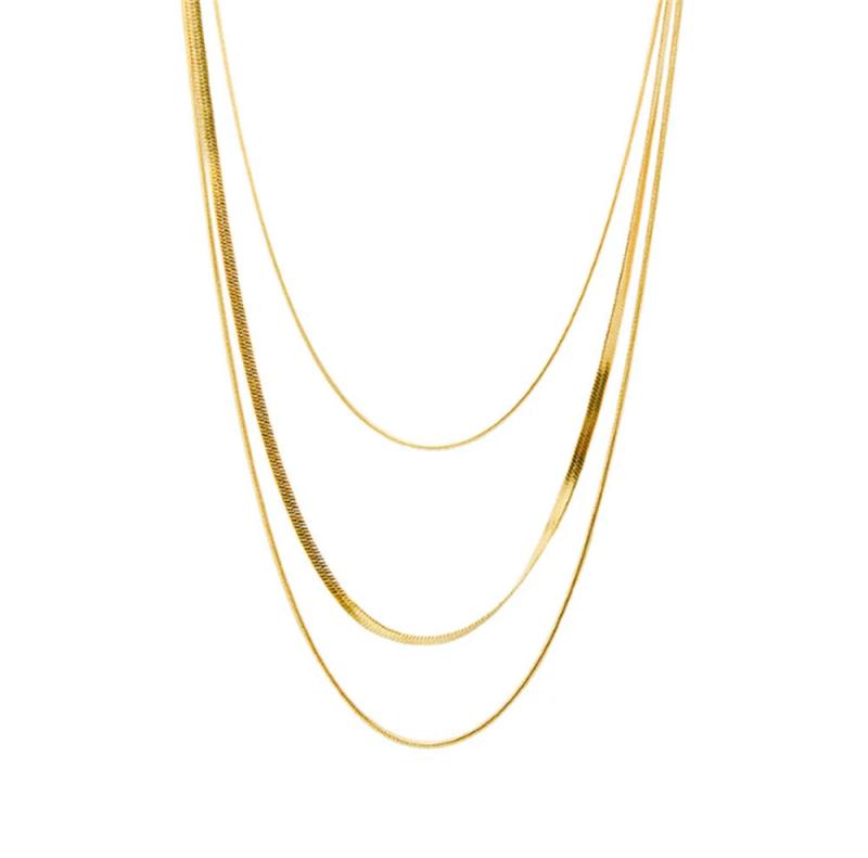 316L Stainless Steel Snake Bone Chain Necklace Three-layer Tassel Jewelry