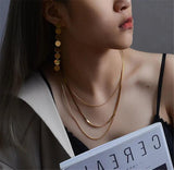 316L Stainless Steel Snake Bone Chain Necklace Three-layer Tassel Jewelry