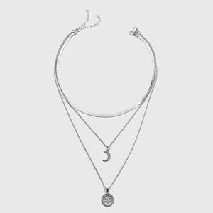 925 Silver Triple Layer Moon Pendant Choker Necklace for Women