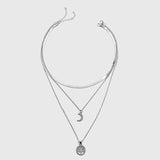 925 Silver Triple Layer Moon Pendant Choker Necklace for Women