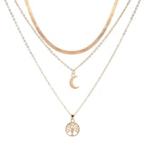 925 Silver Triple Layer Moon Pendant Choker Necklace for Women