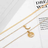 925 Silver Triple Layer Moon Pendant Choker Necklace for Women