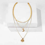 925 Silver Triple Layer Moon Pendant Choker Necklace for Women
