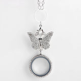 30mm Crystal Glass Photo Locket Butterfly Brooch Pendant Necklace Jewelry