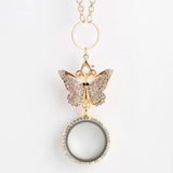 30mm Crystal Glass Photo Locket Butterfly Brooch Pendant Necklace Jewelry
