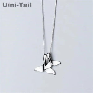 Uini-Tail hot 925 Tibetan silver double dolphin fishtail necklace