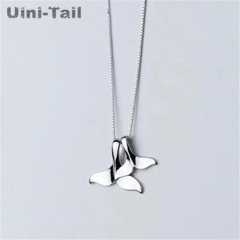 Uini-Tail hot 925 Tibetan silver double dolphin fishtail necklace