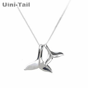Uini-Tail hot 925 Tibetan silver double dolphin fishtail necklace