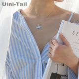 Uini-Tail hot 925 Tibetan silver double dolphin fishtail necklace