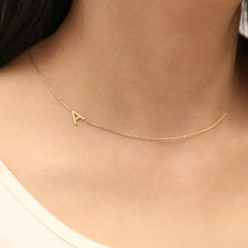 Dainty Initial Necklace A-Z Silver Letter Name Necklace