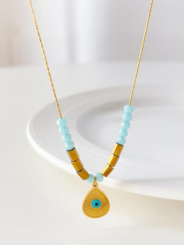 Peri'sBox Ethnic Evil Eye Sunburst Water Drop Pendant Necklace