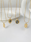 French Vintage Rhinestone Coin Pendant Necklace with Enamel Stone