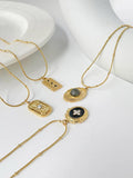 French Vintage Rhinestone Coin Pendant Necklace with Enamel Stone