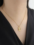 French Vintage Rhinestone Coin Pendant Necklace with Enamel Stone