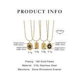 French Vintage Rhinestone Coin Pendant Necklace with Enamel Stone