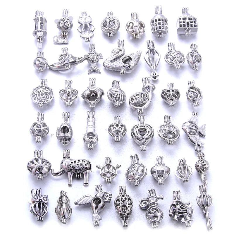 10Pcs Heart Key Locket Pearl Cage Pendant DIY Oil Diffuser