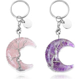 7 Chakra Crystal Keyring Tree of Life Wire Wrapped Moon Resin