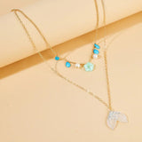 Bohemian Fish Tail Pendant Necklace Colorful Bead Flowers Multilayer Chain