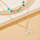 Bohemian Fish Tail Pendant Necklace Colorful Bead Flowers Multilayer Chain