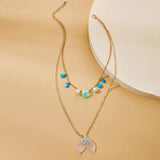 Bohemian Fish Tail Pendant Necklace Colorful Bead Flowers Multilayer Chain