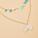 Bohemian Fish Tail Pendant Necklace Colorful Bead Flowers Multilayer Chain