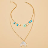 Bohemian Fish Tail Pendant Necklace Colorful Bead Flowers Multilayer Chain