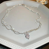 Heart Rhinestone Necklace Bowknot Pendant Layered Women Choker Jewelry