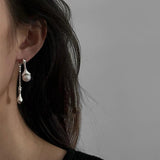 Irregular Metal Drop Earrings Asymmetric Pearl Boucle Jewelry