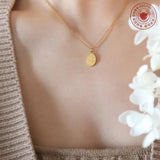 Japanese Ins Leaf Oval Pendant Necklace Titanium Steel Gold-Plated