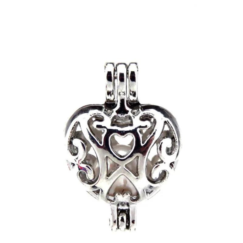 10Pcs Heart Pearl Cage Locket Aromatherapy Pendant DIY Jewelry Bulk