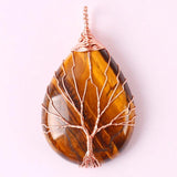 Copper Wire Wrap Tiger Eye Teardrop Pendant Necklace