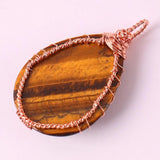 Copper Wire Wrap Tiger Eye Teardrop Pendant Necklace