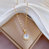 Zircon 18K Stainless Steel Necklace Lucky Charm Choker Jewelry