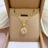 Zircon 18K Stainless Steel Necklace Lucky Charm Choker Jewelry