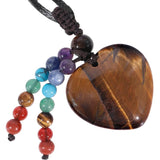 Tigers Eye Pendant Necklace 7 Chakra Beads Tassel Charm Jewelry