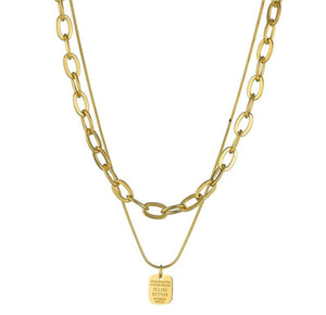 316L Stainless Steel Titanium Golden Square Letter Necklace Double Chain