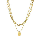 316L Stainless Steel Titanium Golden Square Letter Necklace Double Chain